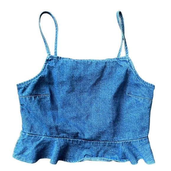 American Eagle denim peplum spaghetti strap crop top size medium - Picture 3 of 5